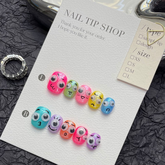 1244 Cute Eyes-stijl pers op nagels 100% handgemaakte kunstnagels gemengde kleur