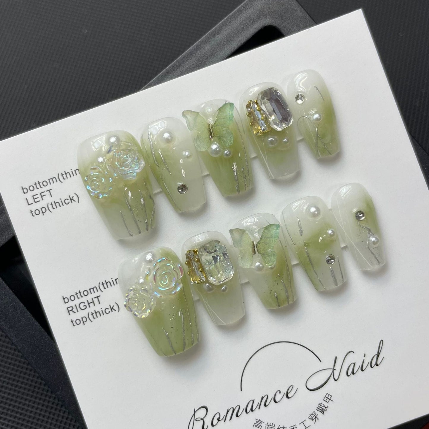 621 spring press on nagels 100% handgemaakte kunstnagels wit groen