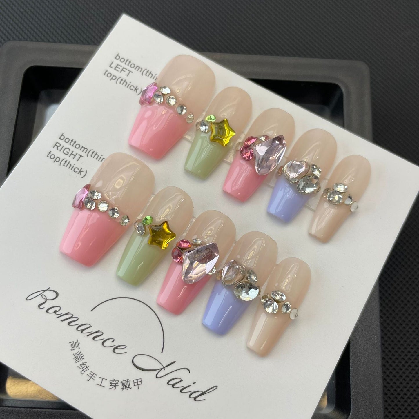 691 French Sweetness-stijl pers op nagels 100% handgemaakte kunstnagels nude kleur gemengde kleur
