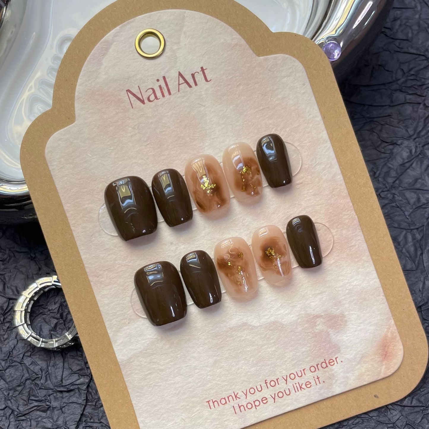 1249 Maillard style press on nails 100% handmade false nails brown