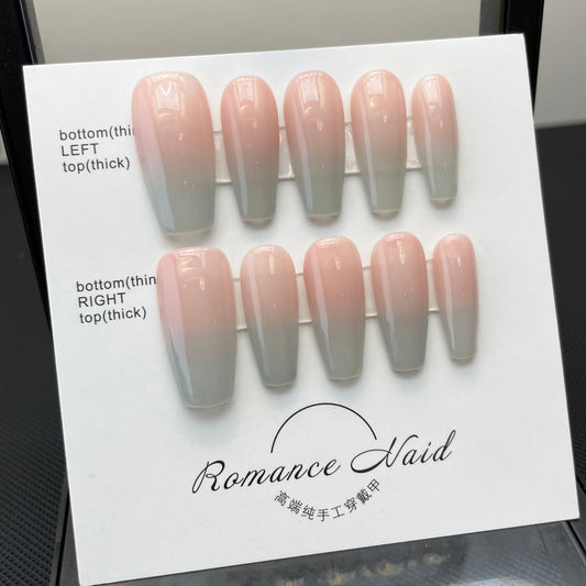 689 Presse de style dégradé sur les ongles 100% faux ongles faits à la main rose gris