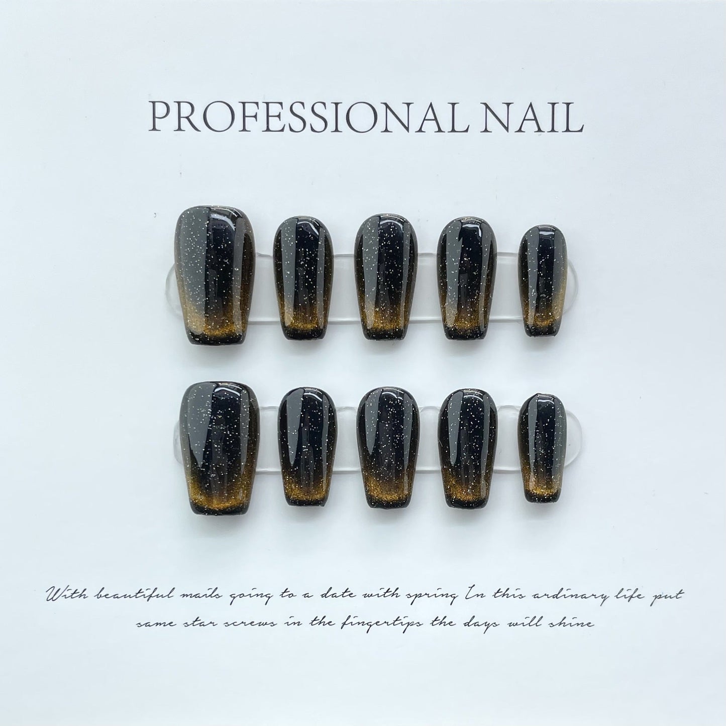 708 Cateye Effect style press on nagels 100% handgemaakte kunstnagels wit goud