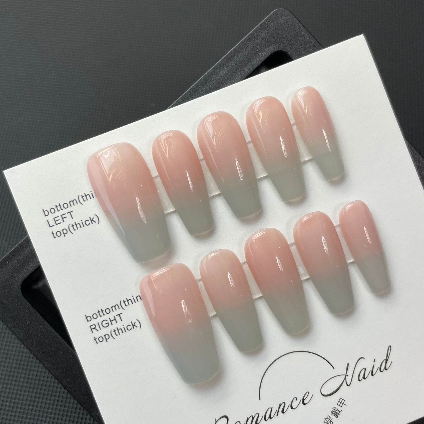689 Verloopstijl pers op nagels 100% handgemaakte kunstnagels roze grijs