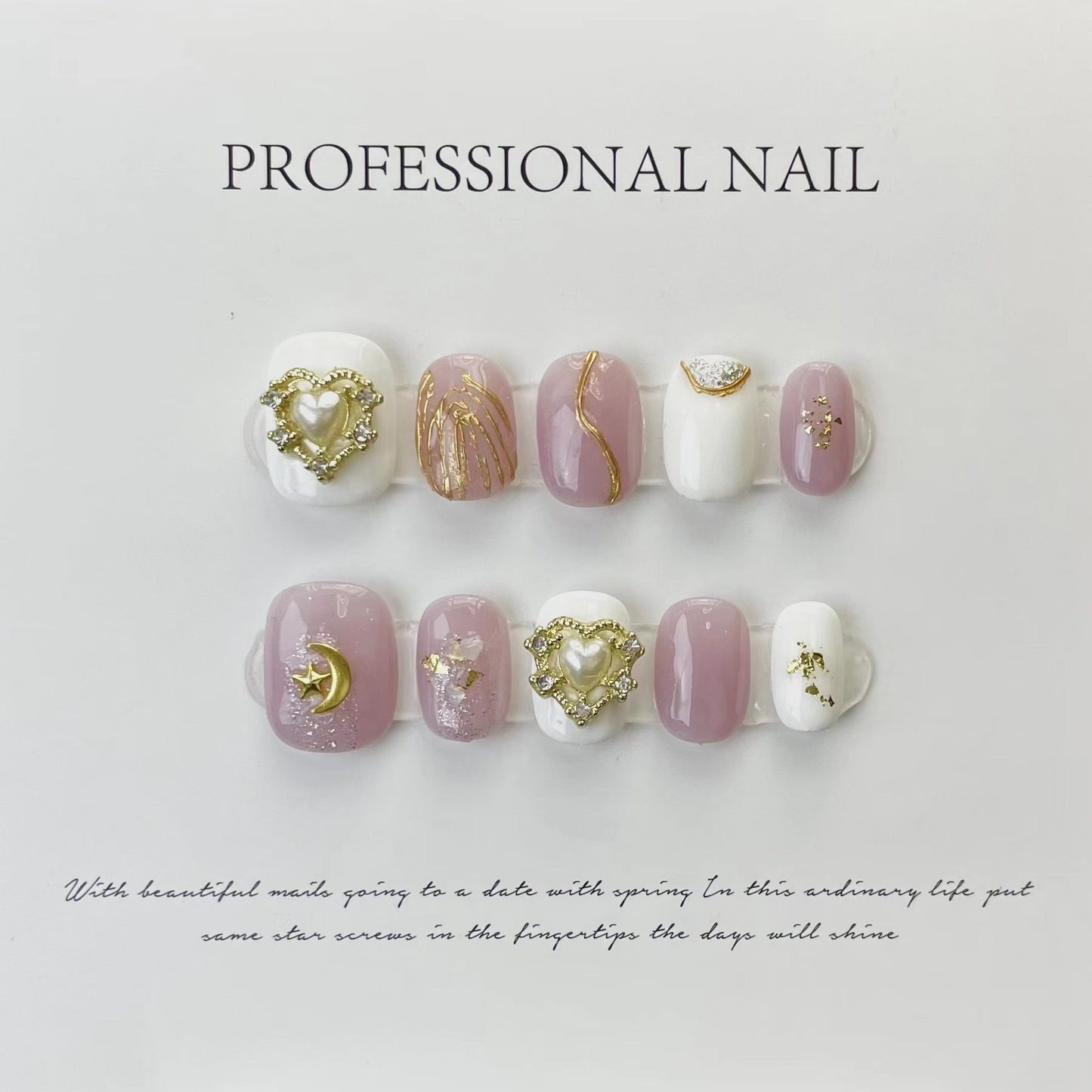 560 Cute style press on nails 100% handmade false nails white purple