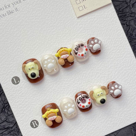 1264 Cartoon Dog style press on nails 100% handmade false nails mixed color