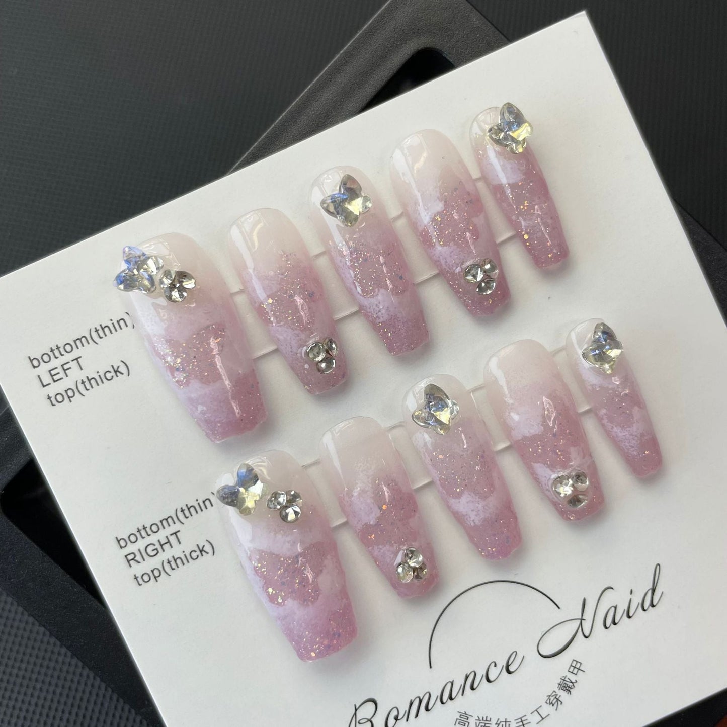 685 Butterfly style press on nails 100% handmade false nails purple pink