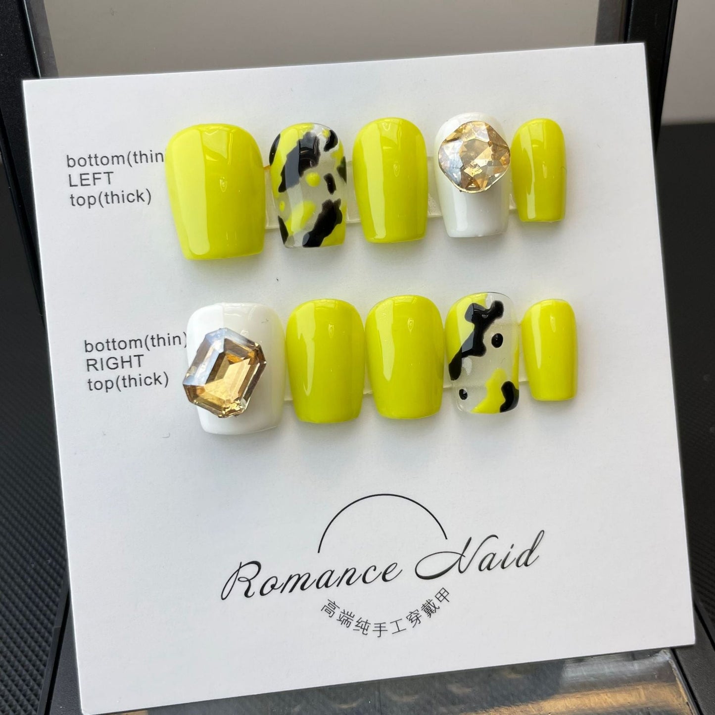 707 Hand drawn graffiti style press on nails 100% handmade false nails yellow white
