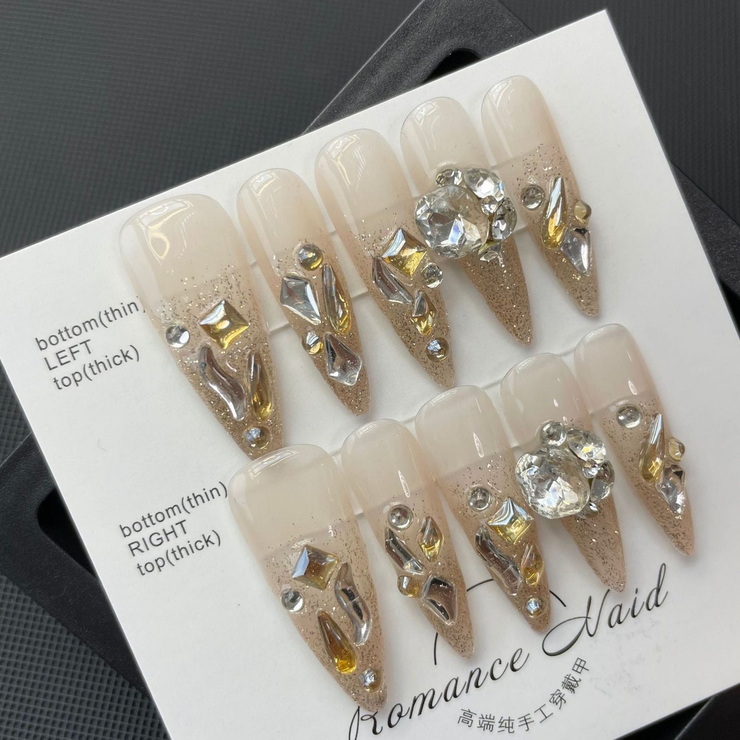 680 Rhinestone style press on nails 100% handmade false nails nude color