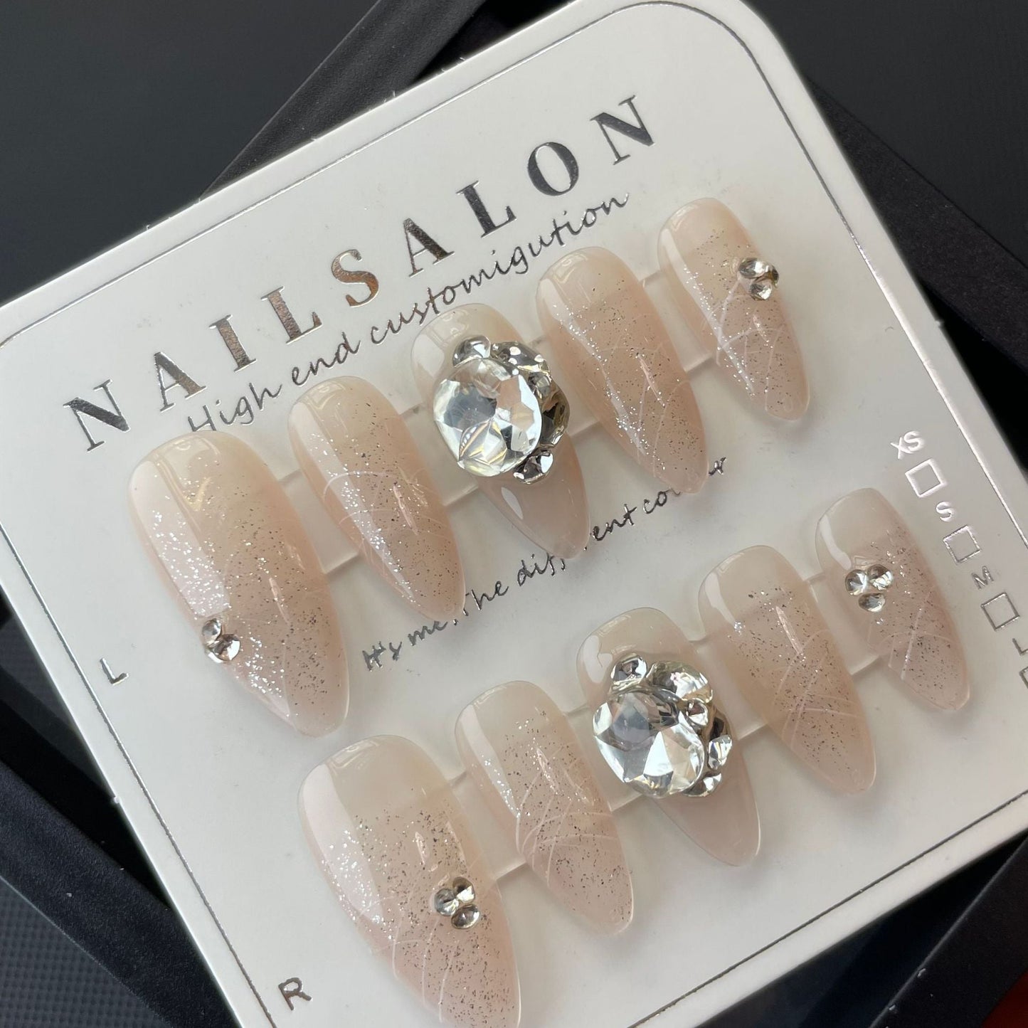 718 Rhinestone style press on nails 100% handmade false nails nude color