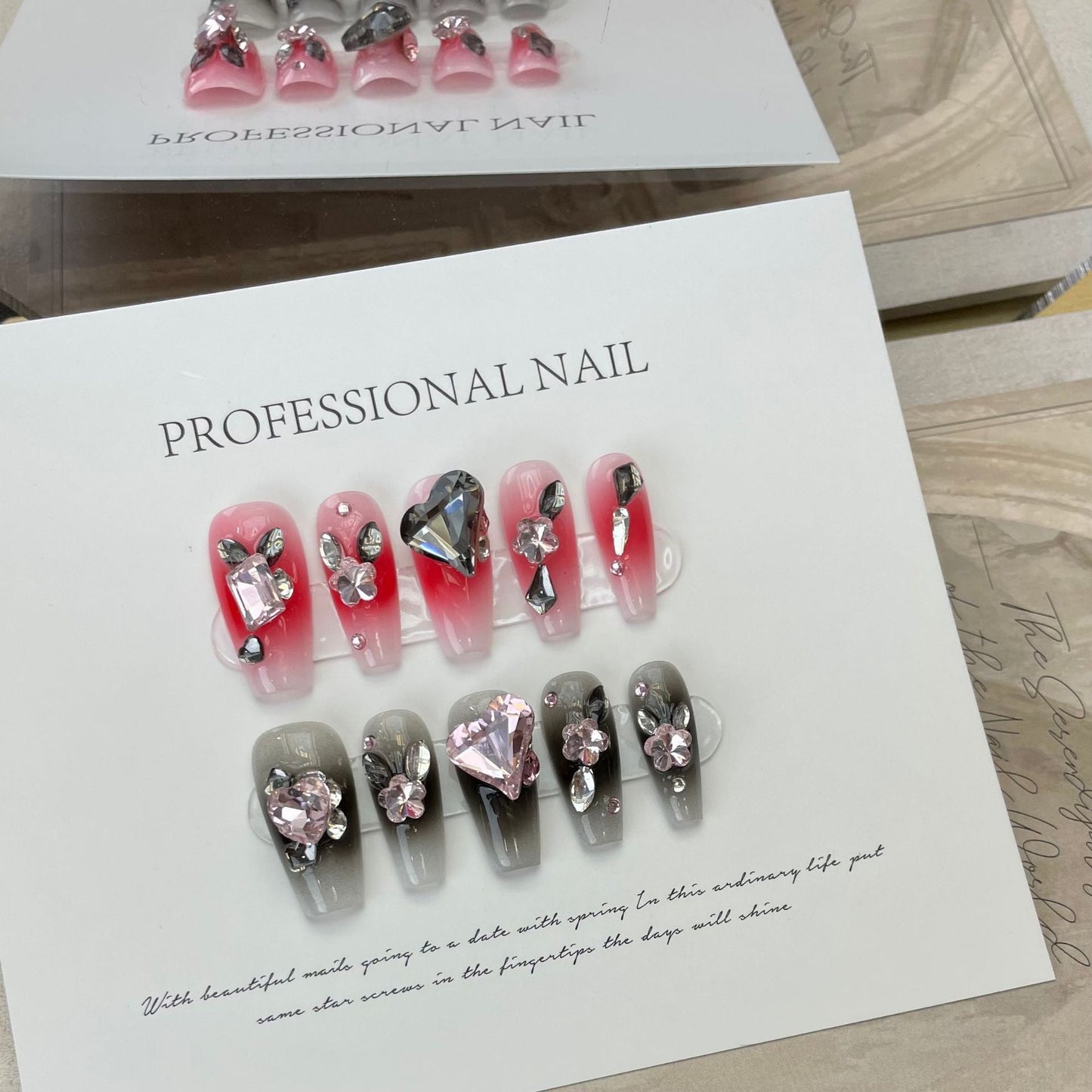 551 Double Color style press on nails 100% handmade false nails pink black