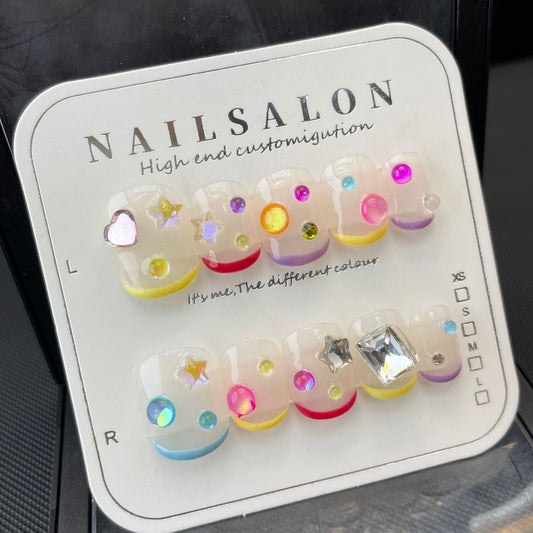 715 Cute style press on nails 100% handmade false nails mixed color