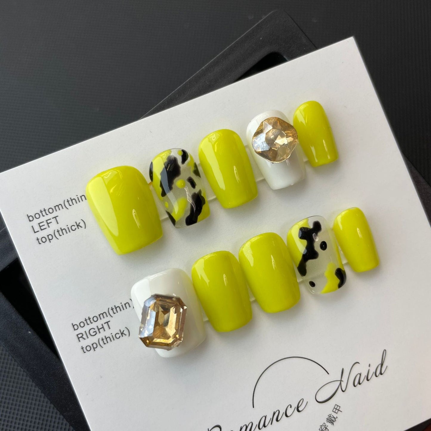 707 Hand drawn graffiti style press on nails 100% handmade false nails yellow white