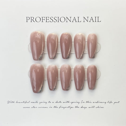 543 Stroke Cateye Effect style press on nails 100% handmade false nails pink