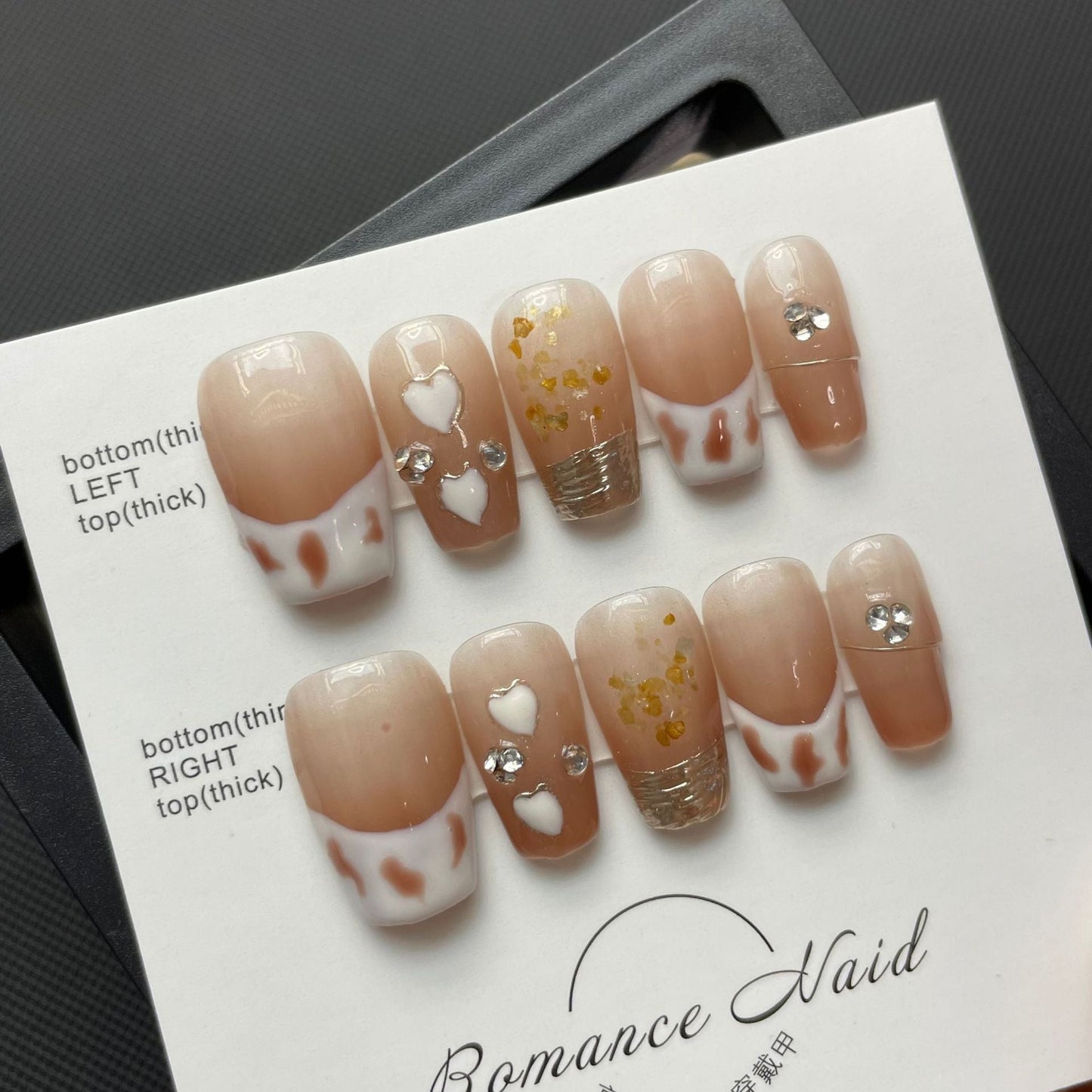 597 Caramel Cow French press op nagels 100% handgemaakte kunstnagels nude kleur