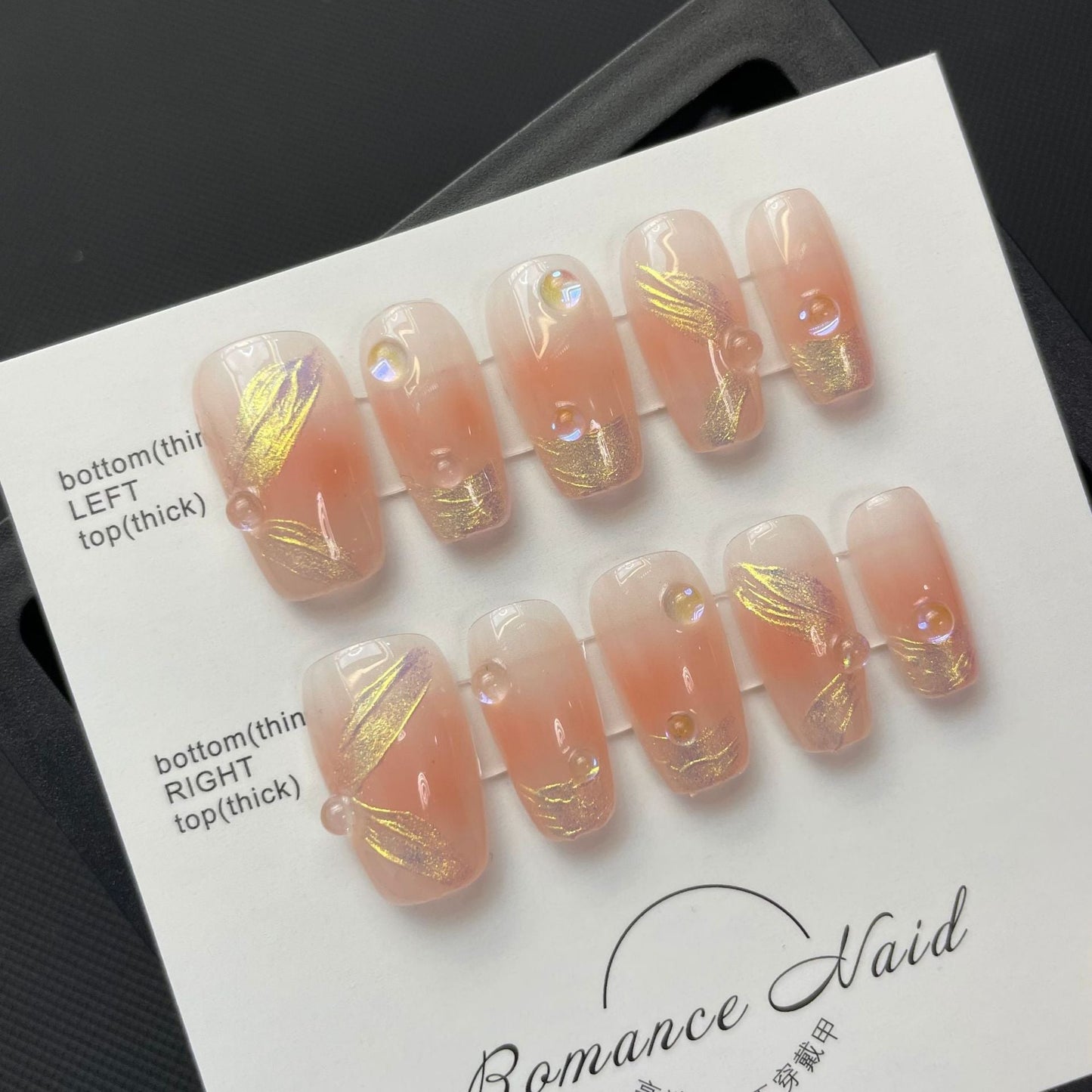 669 French ribbon style press on nails 100% handmade false nails pink