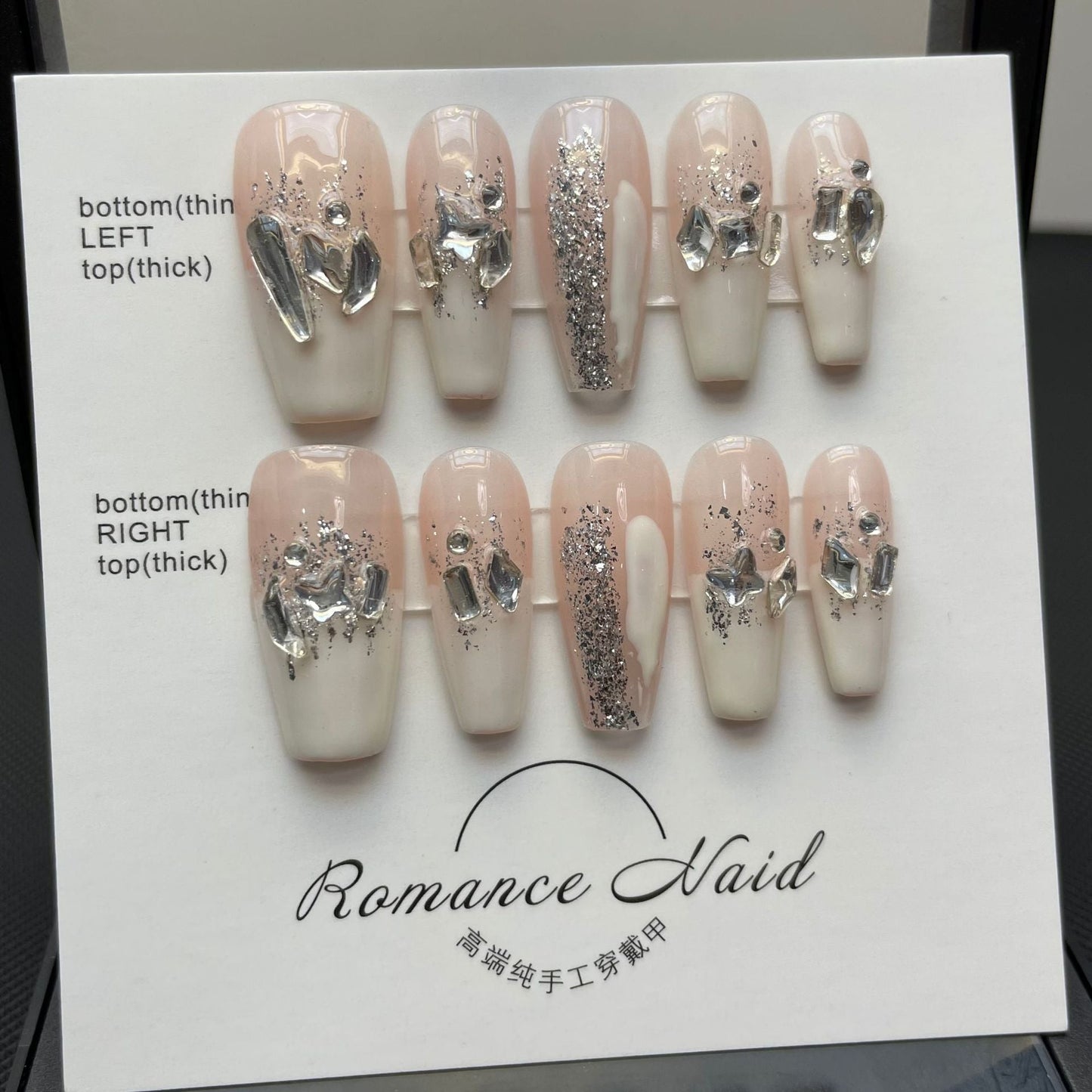 662 Rhinestone style press on nails 100% handmade false nails pink white
