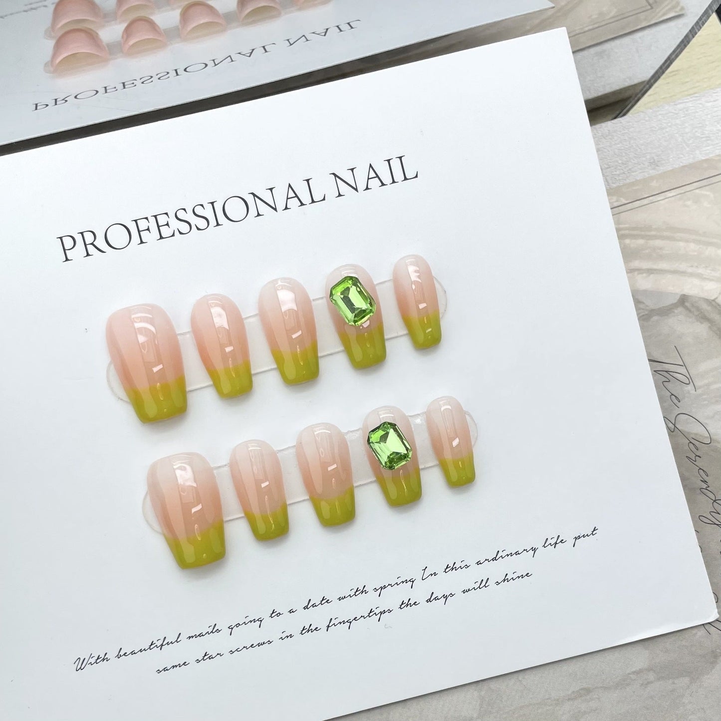 711 Fresh French style press on nails 100% handmade false nails pink green