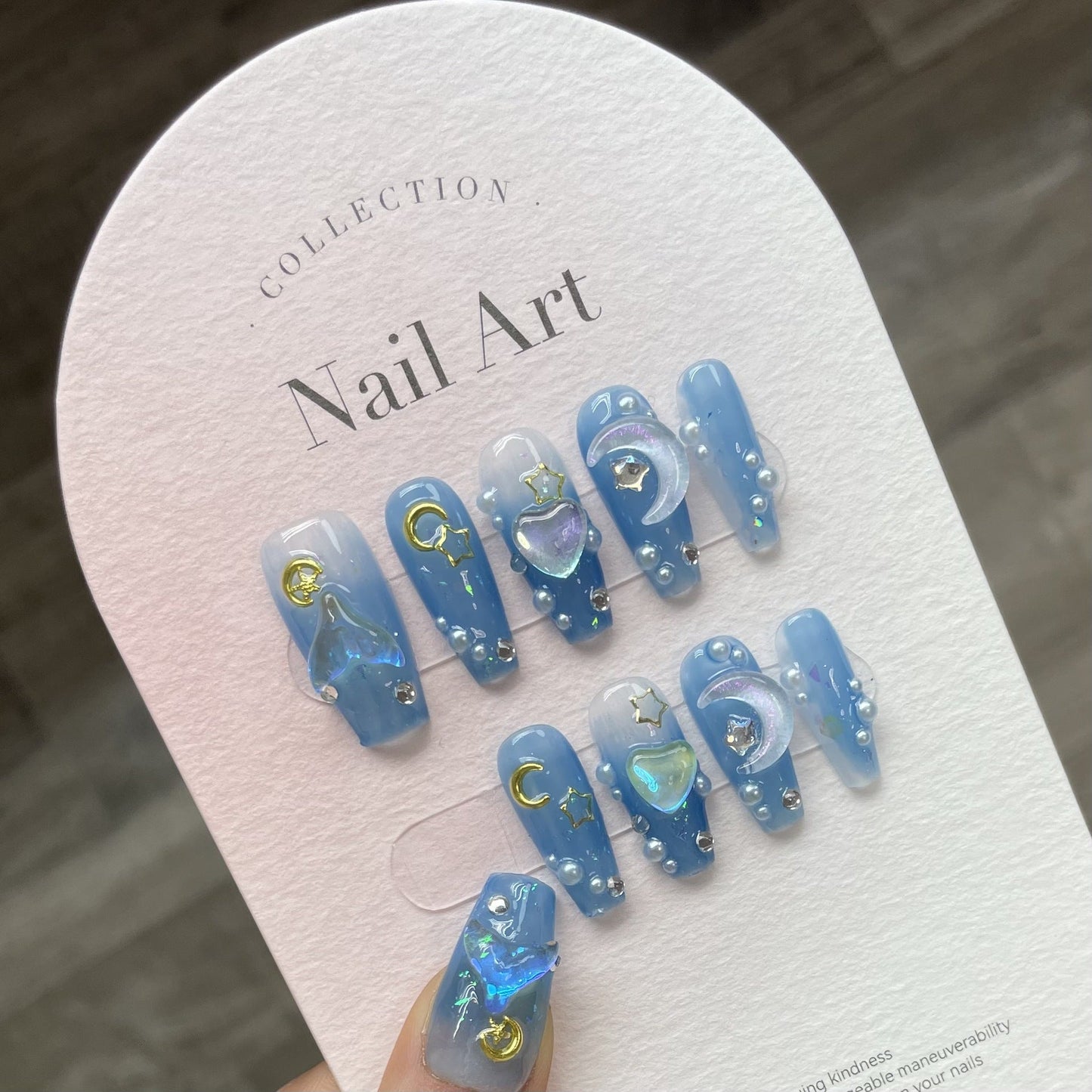 866 Zeemeerminstaart-stijl press-on-nagels 100% handgemaakte kunstnagels blauw