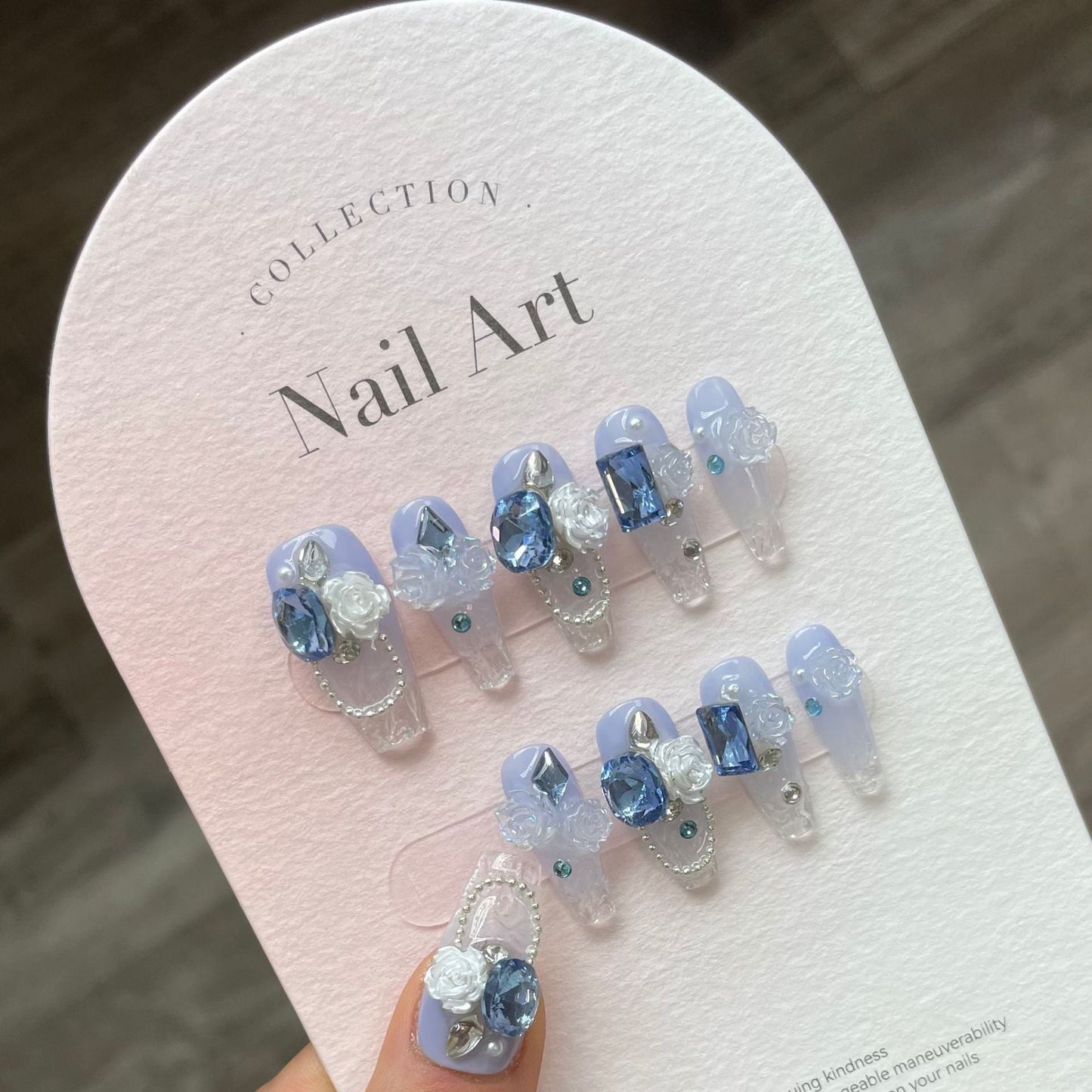 860 Sea Blue-stijl press-on-nagels 100% handgemaakte kunstnagels blauw