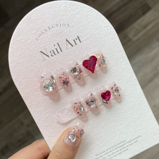 811/820 Presse de style strass sur les ongles 100% faux ongles faits à la main rose