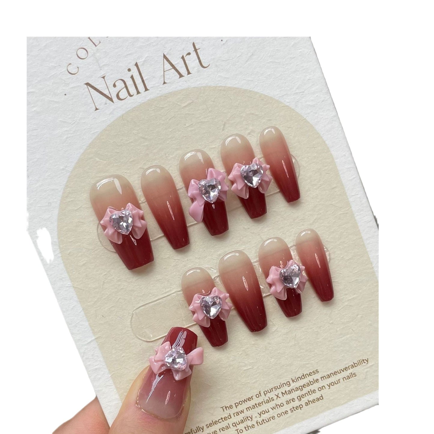 887 French Bow-stijl press-on-nagels 100% handgemaakte kunstnagels nude kleur roze