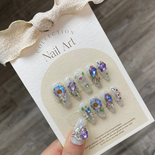 840 presse de style strass sur les ongles 100% faux ongles faits à la main blanc