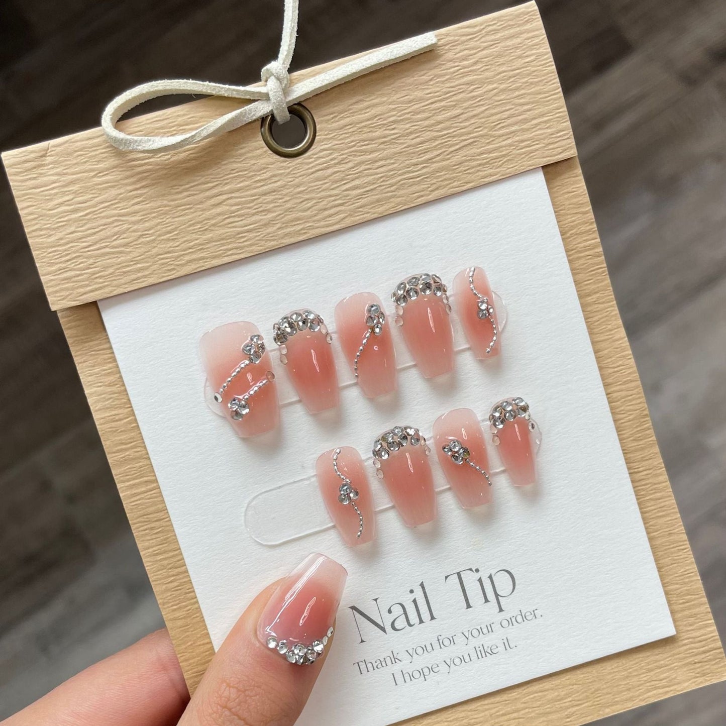 810/817 Rhinestone bride style press on nails 100% handmade false nails pink