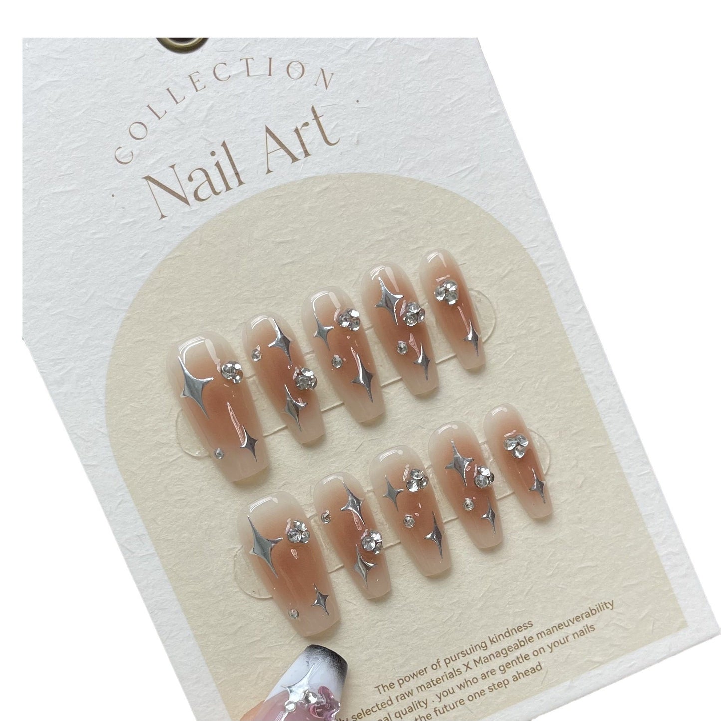 884 Star Rhinestone style press on nails 100% handmade false nails nude color