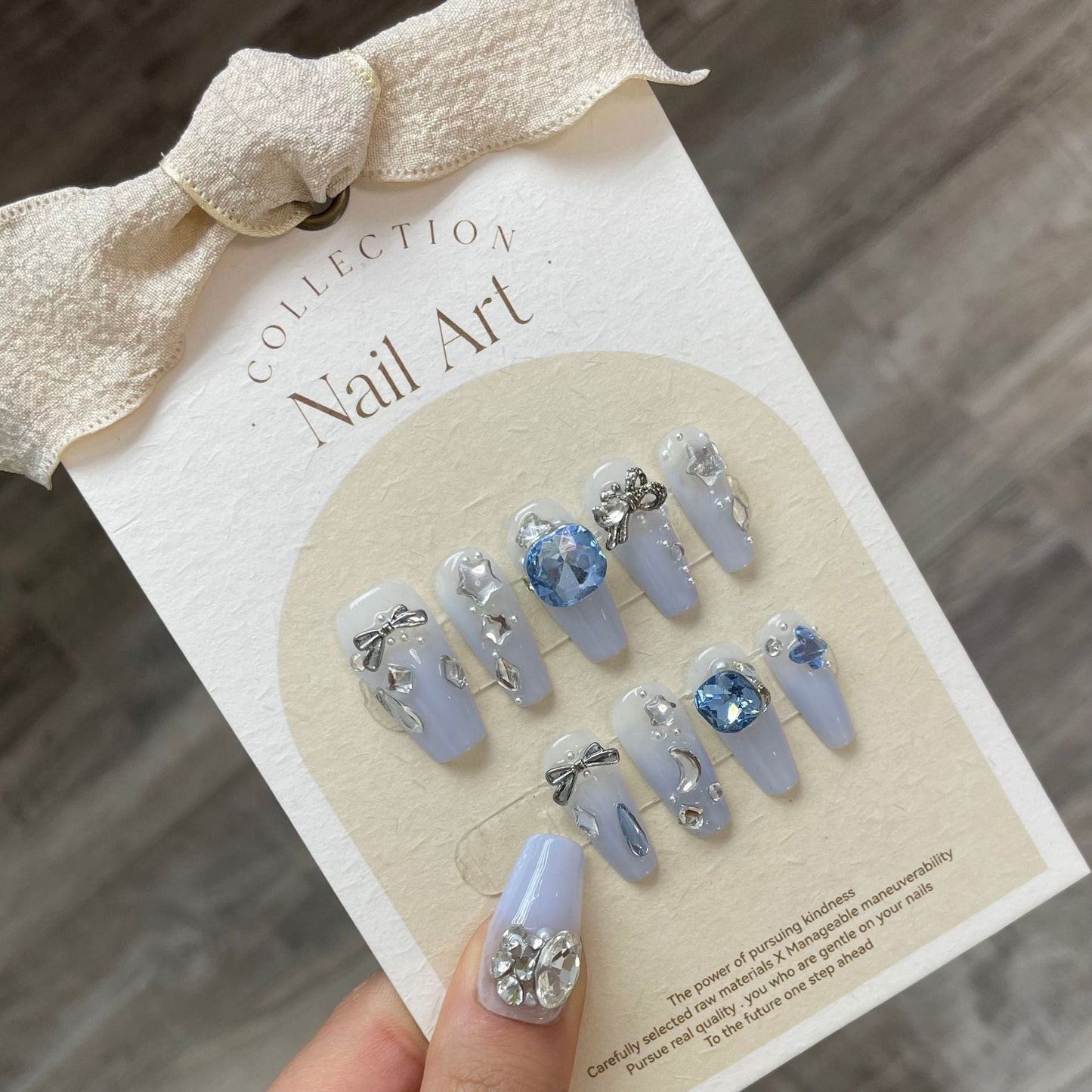 848 Presse de style strass sur les ongles 100% faux ongles faits à la main bleu