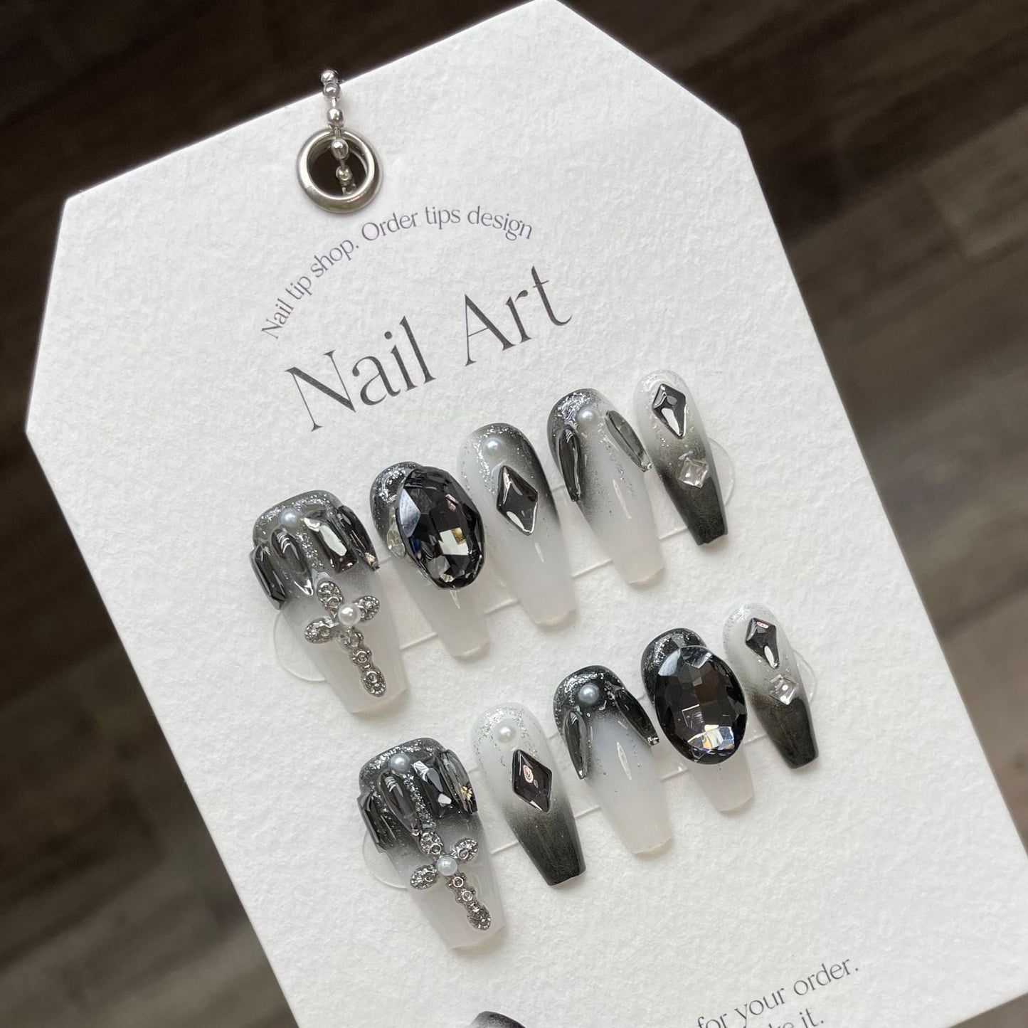 882 black style press on nails 100% handmade false nails black white