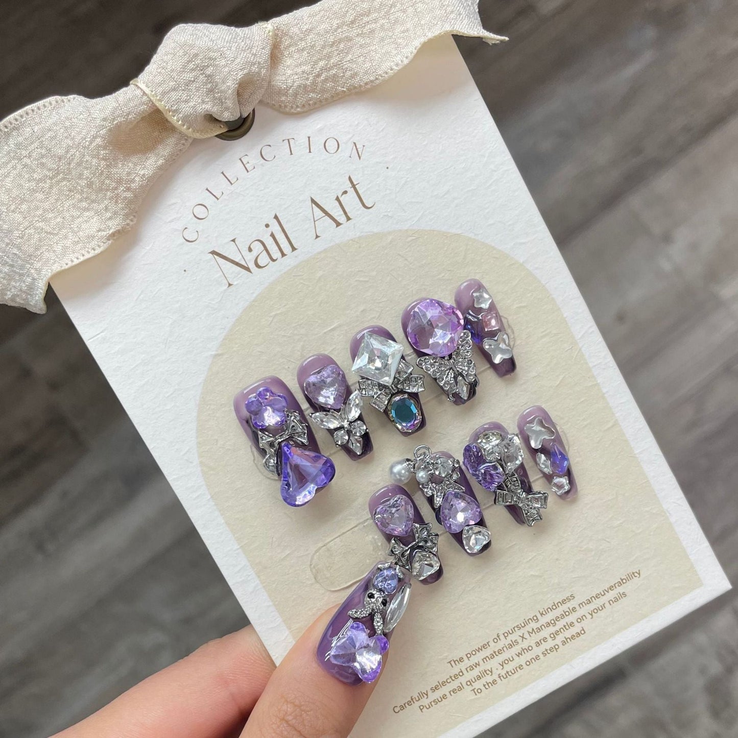 827 Butterfly Rhinestone style press on nails 100% handmade false nails purple