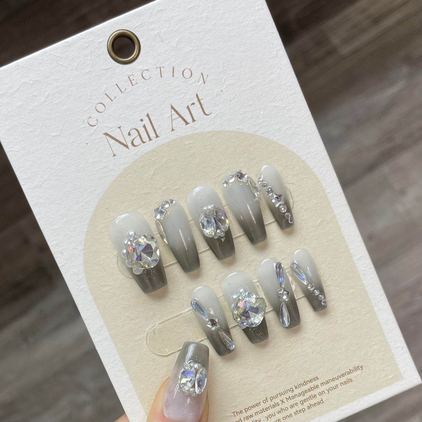 847 Rhinestone style press on nails 100% handmade false nails gray