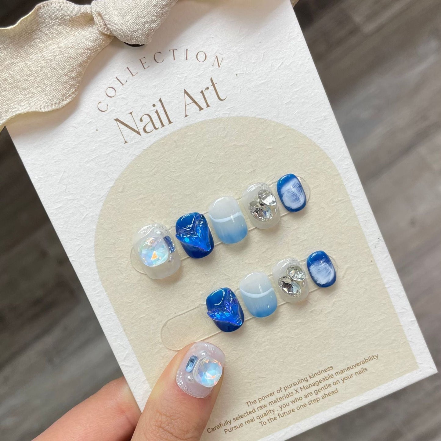 812 Mermaid ocean style press on nails 100% handmade false nails white blue