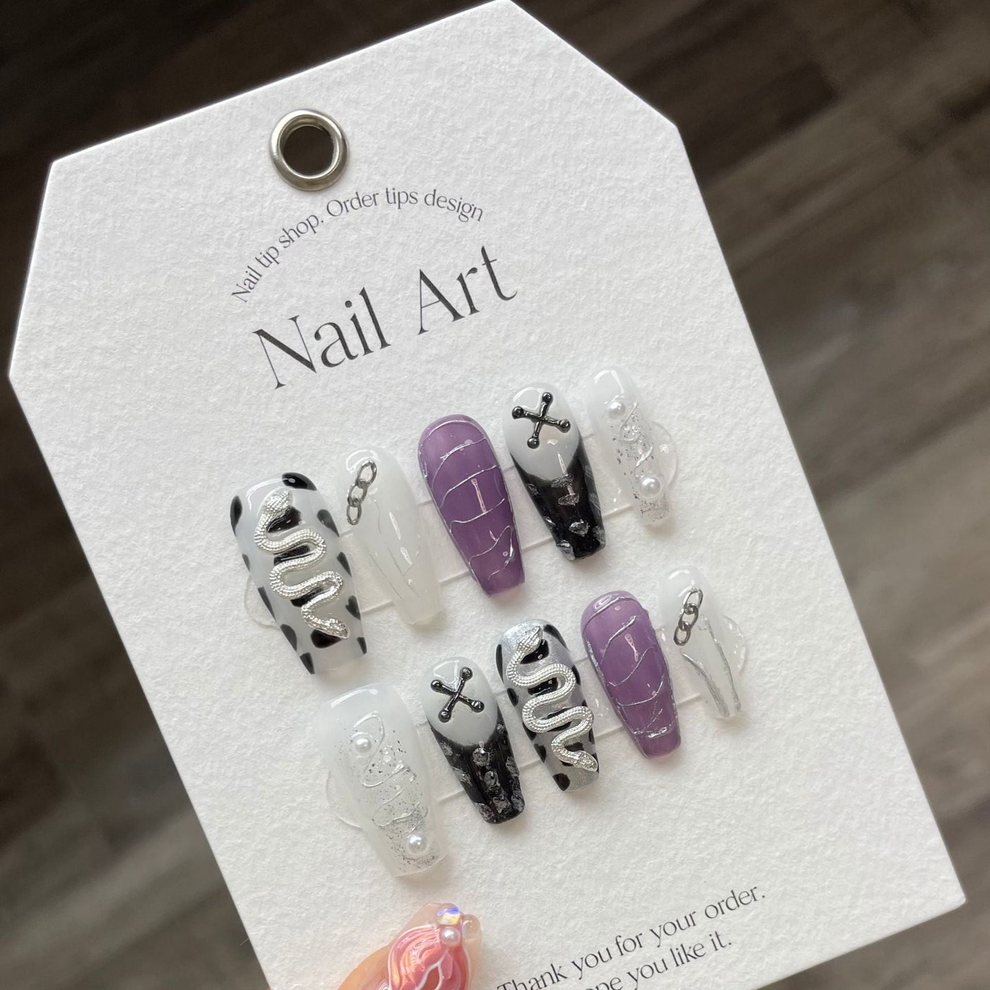 877 snake style press on nails 100% handmade false nails white black purple