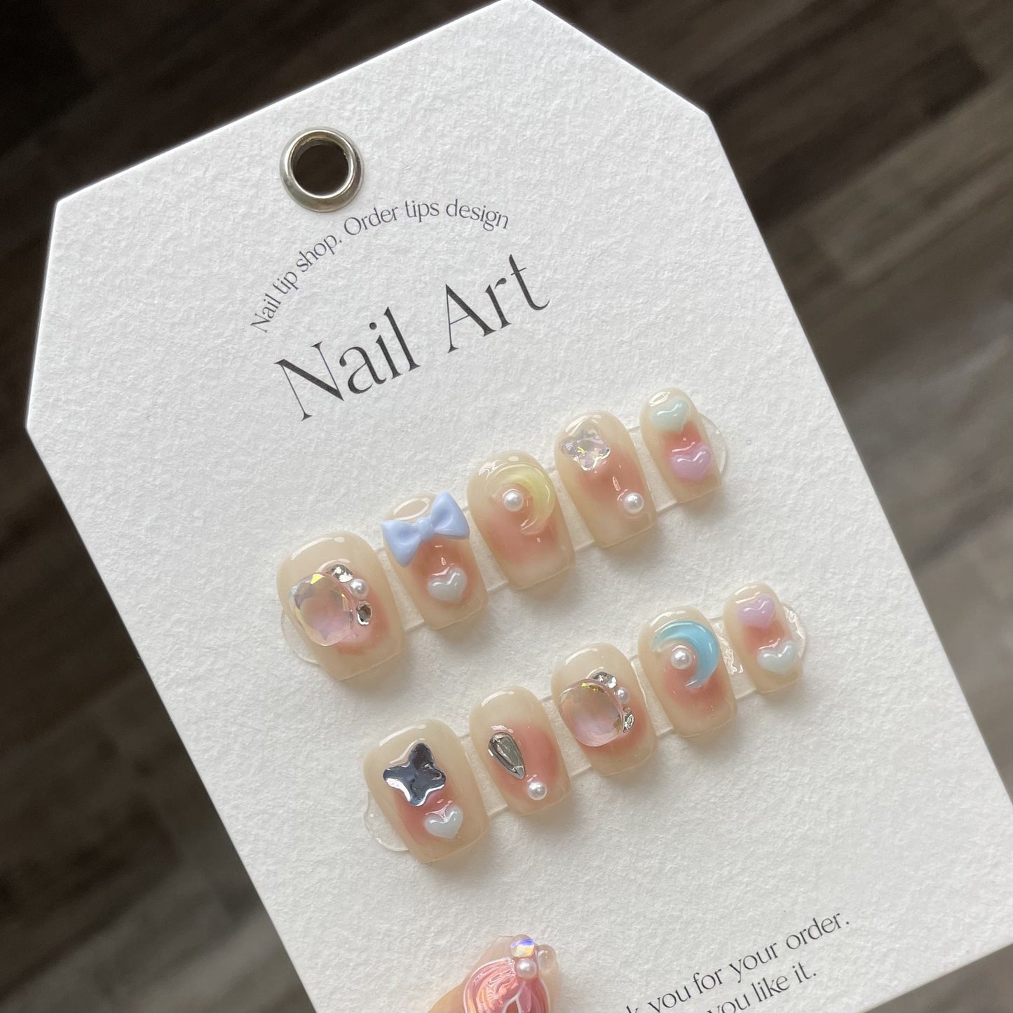875 Cream Moon style press on nails 100% handmade false nails nude  color