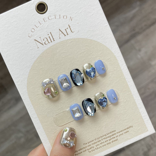 854 spring style press on nagels 100% handgemaakte kunstnagels blauw