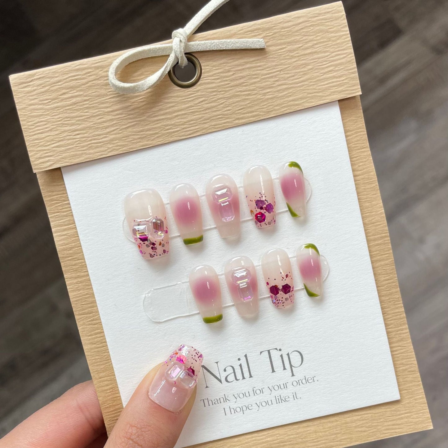 801 grape style press on nails 100% handmade false nails pink