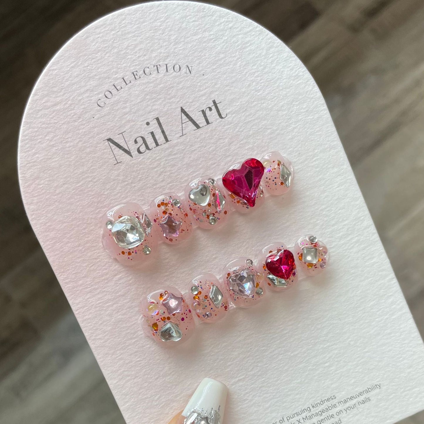 780 Rhinestone style press on nails 100% handmade false nails pink