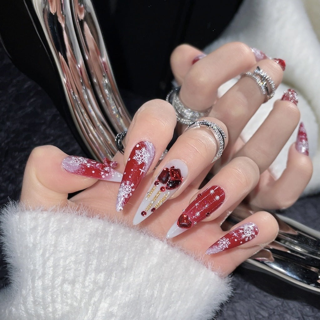 1209 christmas style press on nails 100% handmade false nails red