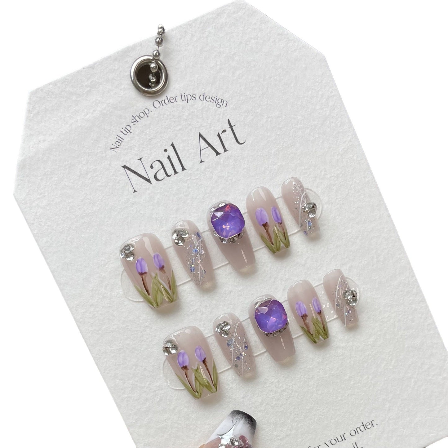 872 tulpstijl press-on-nagels 100% handgemaakte kunstnagels paars