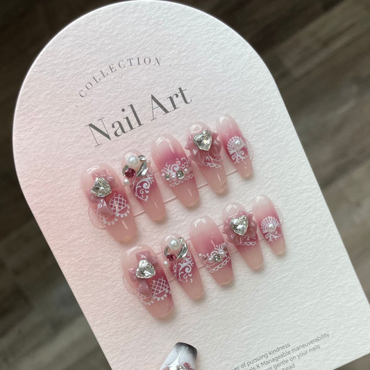 870 presse style mariée sur les ongles 100% faux ongles faits à la main rose