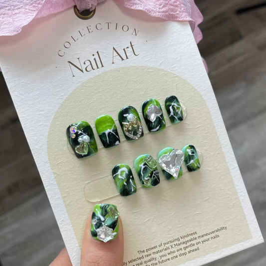 770 Thriller style vert presse sur ongles 100% faux ongles faits à la main vert