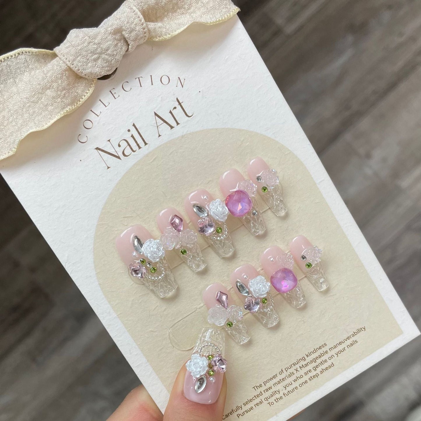 838/845 camellia flower style press on nails 100% handmade false nails nude color