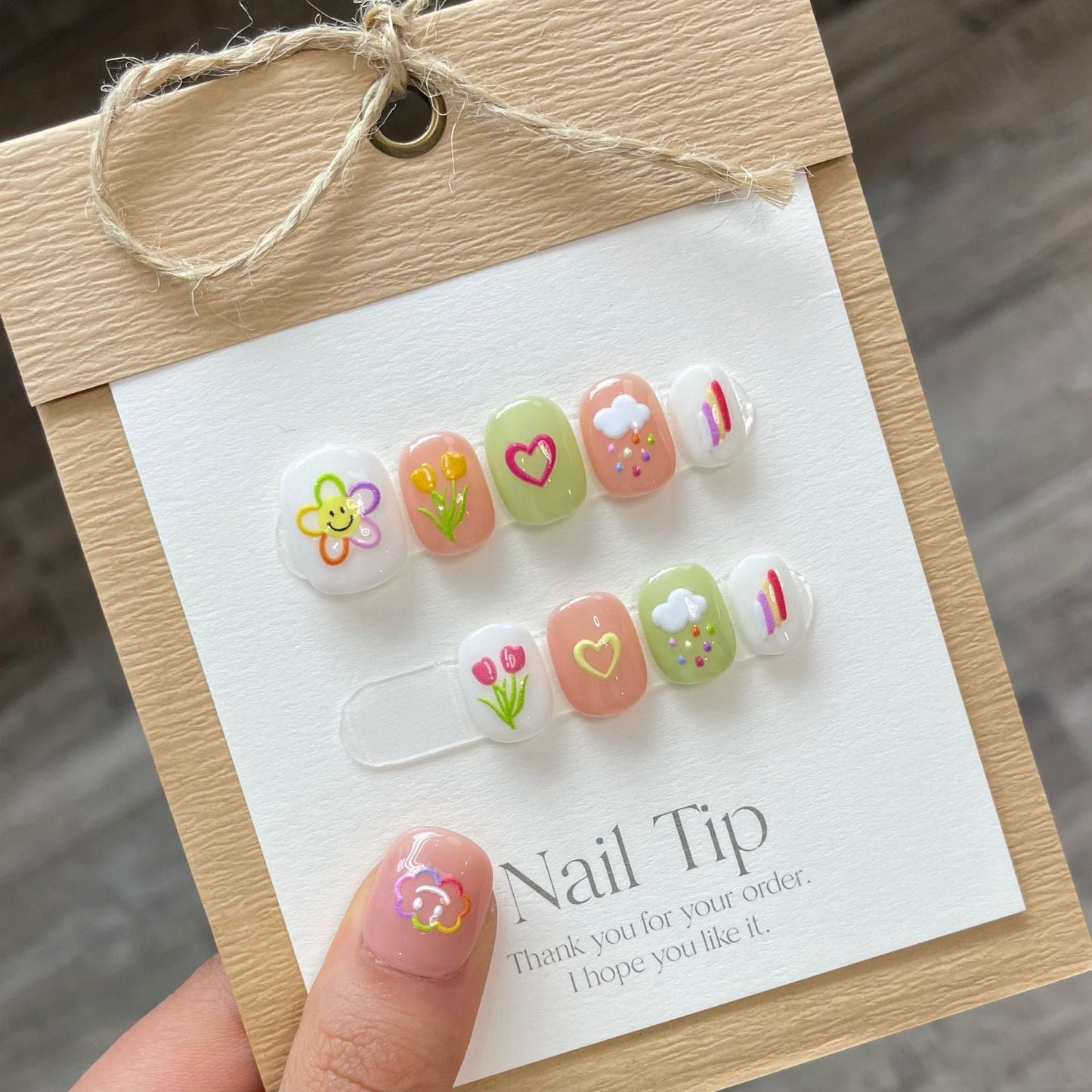 766 Colored cartoon style press on nails 100% handmade false nails mixed color