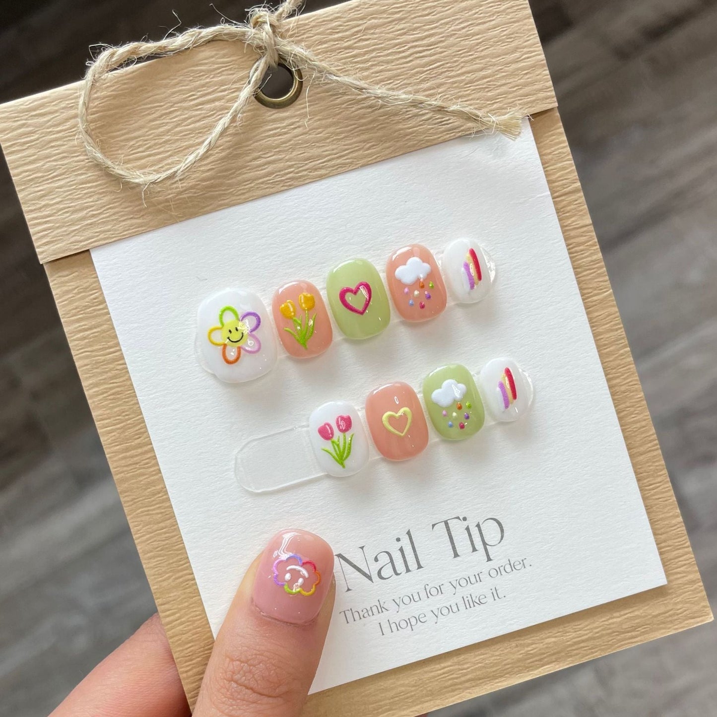 766 Colored cartoon style press on nails 100% handmade false nails mixed color