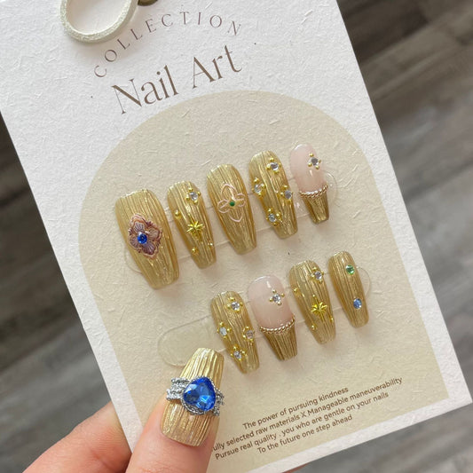 765 BUCCELLATI style presse sur ongles 100% fait main faux ongles dorés