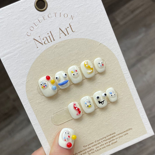 862 cartoon-stijl pers op nagels 100% handgemaakte kunstnagels