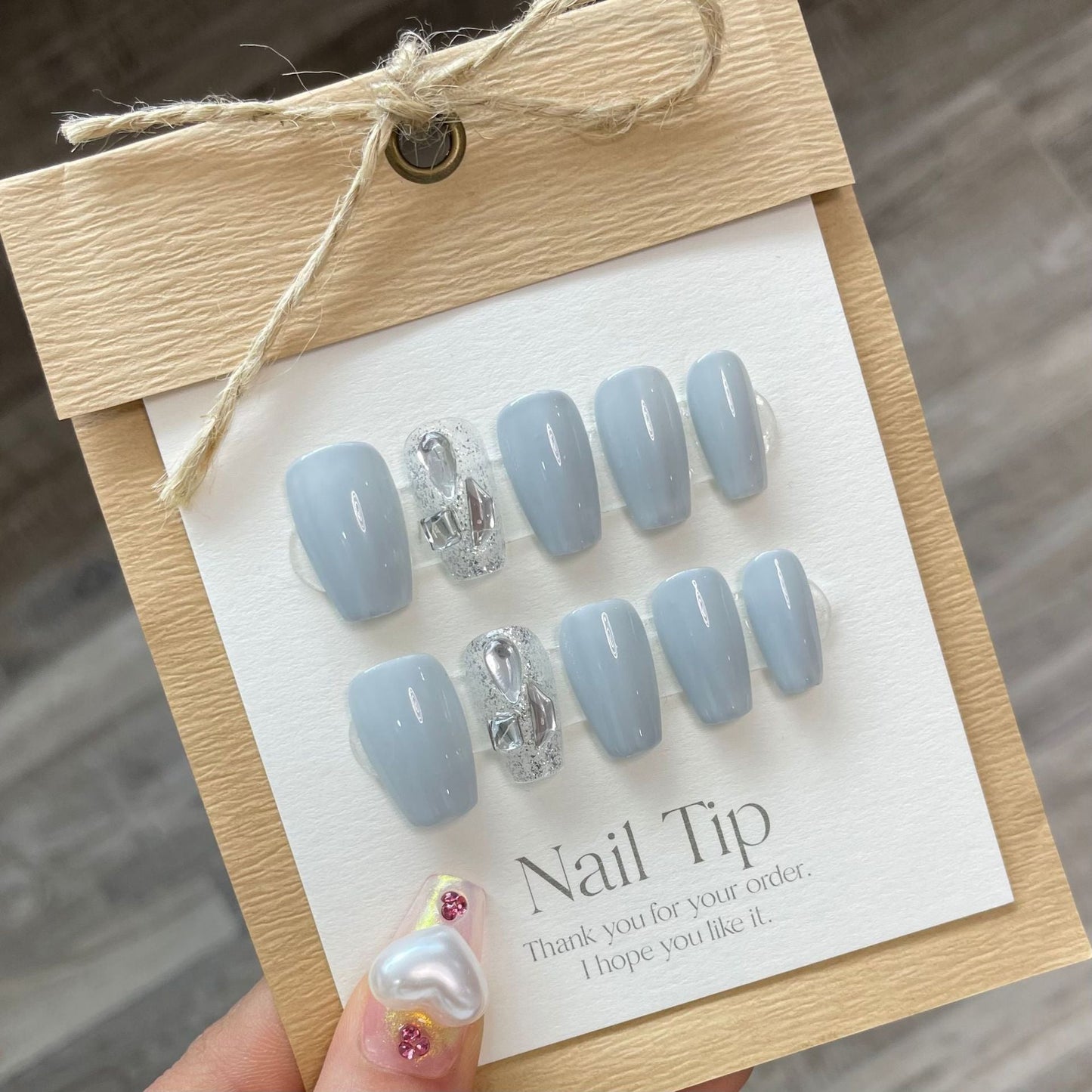 760 light blue style press on nails 100% handmade false nails blue