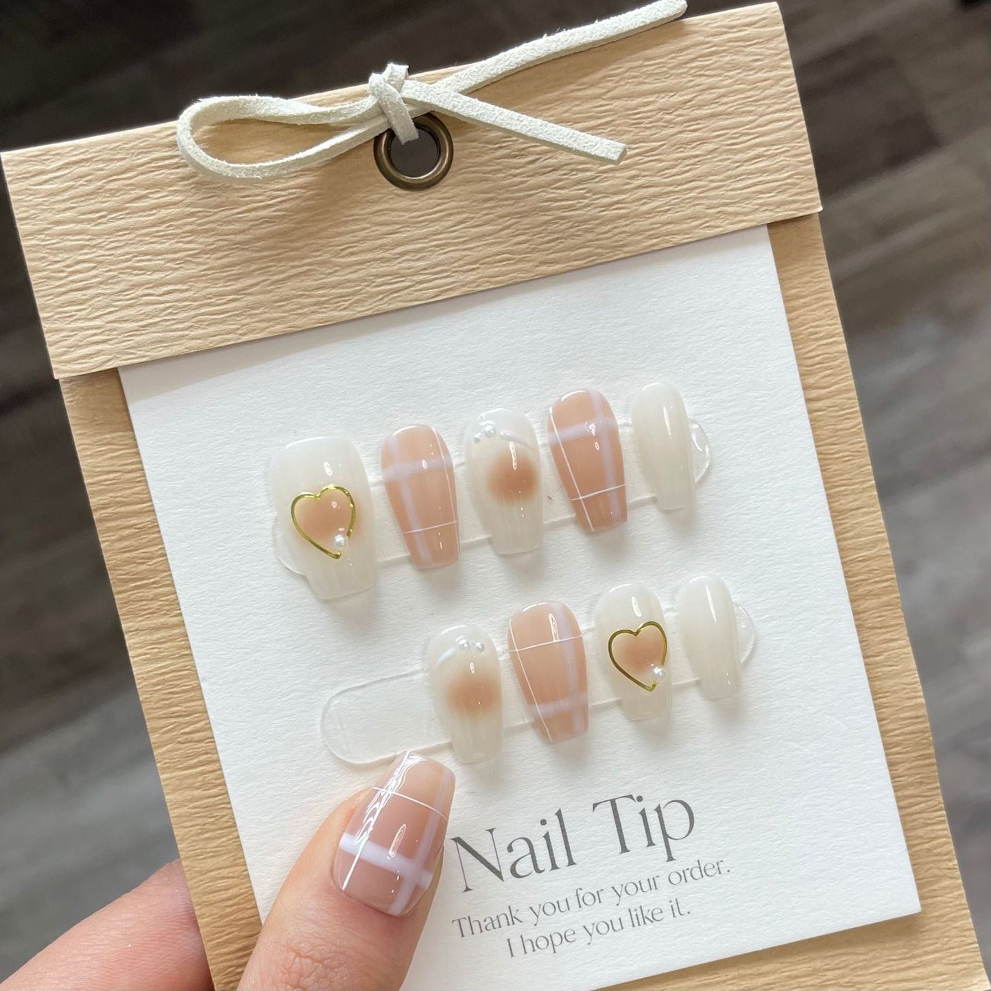 757 lattice style press on nails 100% handmade false nails white nude color