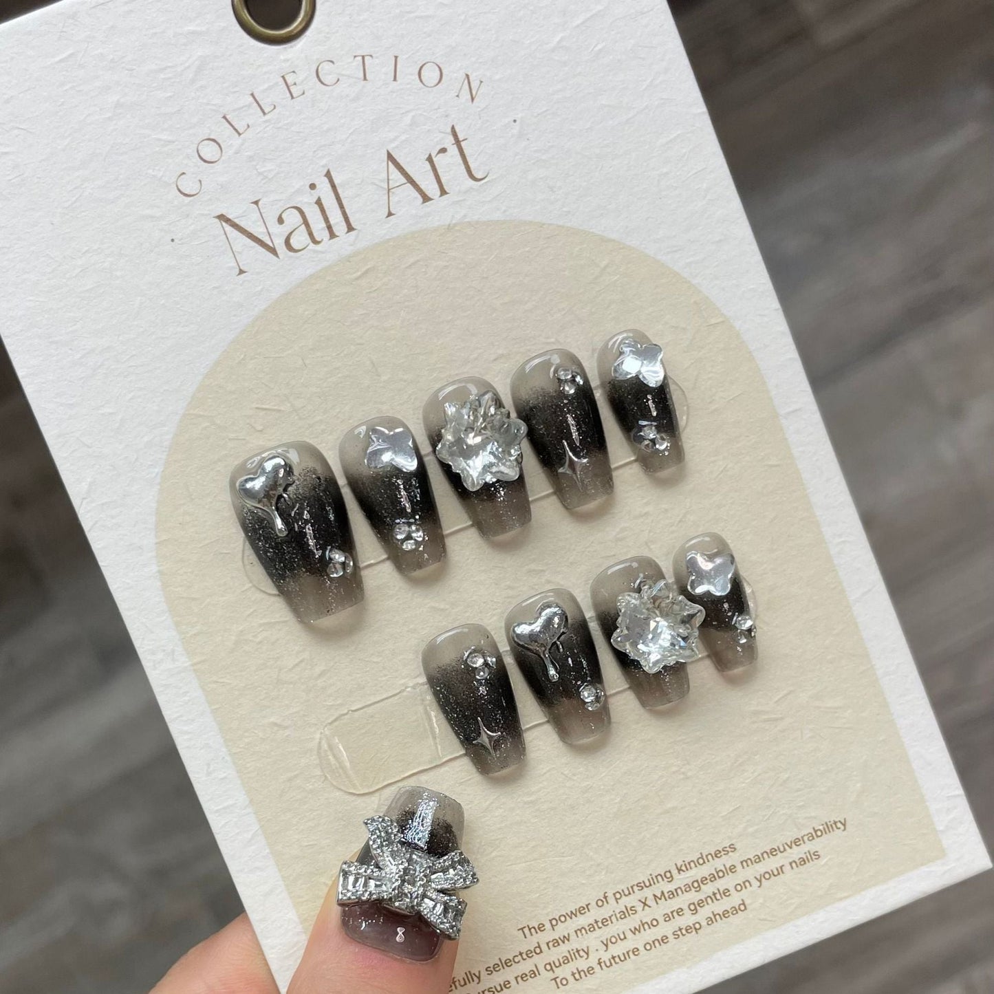 868 zwarte stijl press-on-nagels 100% handgemaakte kunstnagels zwart